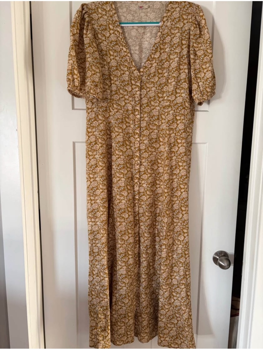 Faherty Golden Floral V-Neck Button Maxi Dress